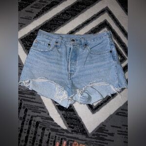 Levi's Light Blue Frayed Jean Shorts